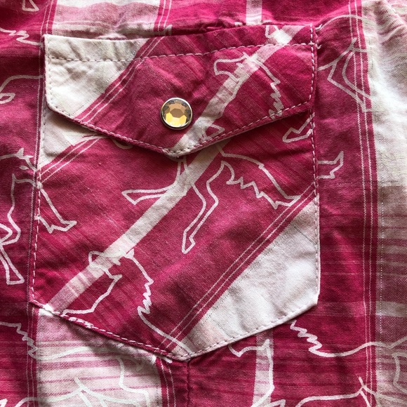 Rodeo Girl By Lin Western Style Pink/White Plaid Shirt Girls Size M Embroidered - Picture 3 of 16